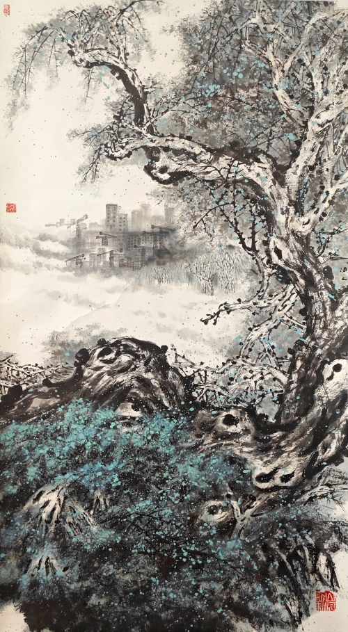 29-陳國明-中國石油天然氣股份有限公司-國畫-建設中的雄安-180X96cm(外框234x108)