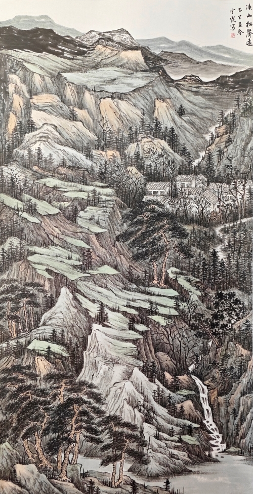 35-趙寧霞-晉能控股集團有限公司-溪山松聲遠-國畫-180×97cm-外框尺寸236X106cm