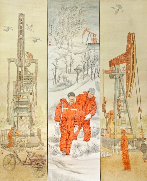 5-王瀟-中國石油天然氣集團有限公司-鐵肩擔道義石油寄青春-國畫-170×148cm-外框尺寸256X170cm