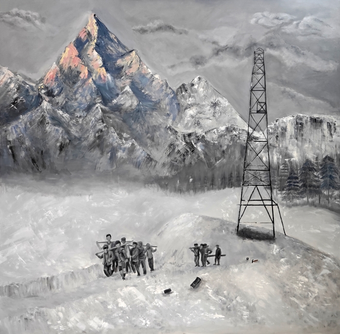 59-陶恩東-云南省地質(zhì)礦產(chǎn)勘查開(kāi)發(fā)局-油畫(huà)-雪玲星光 百年榮光-180X180cm-外框尺寸180X180cm