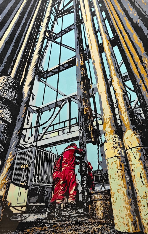 75-劉素霞-版畫(huà)-鉆臺(tái)之歌-外框尺寸-86X126CM