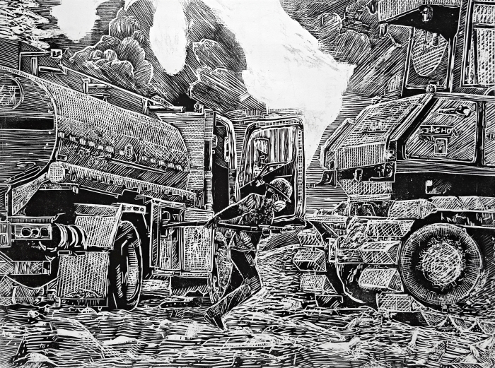 86-陳艷麗-中國石油化工股份有限公司-砥礪前行-版畫-56×75cm-外框尺寸-90x72cm