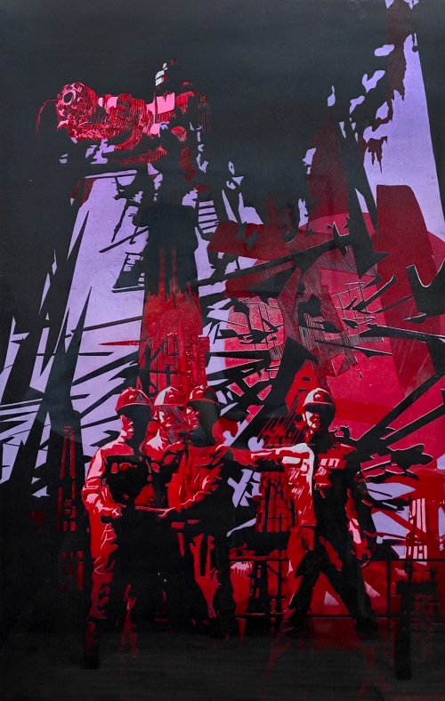 90-南雪萍-中國(guó)石油天然氣股份有限公司-版畫-朝陽(yáng)·新華北110X70cm-外框尺寸126X86cm