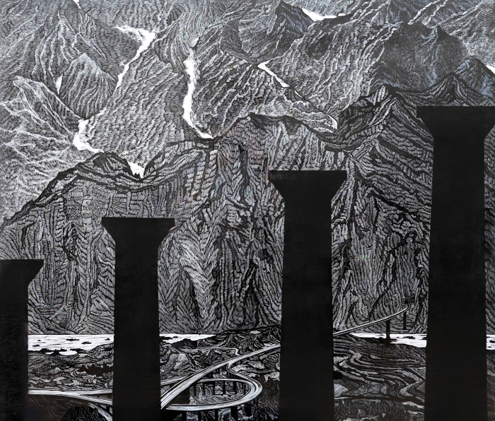 72-劉江生-中國石油化工集團有限公司-版畫-群山峻嶺-120X103cm-外框尺寸116X136cm